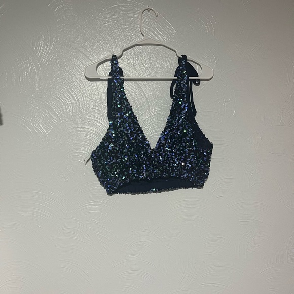 Intimately Free People Big Night Sequin Crop Top Bralette V-Neck Tie Strap XS - Picture 7 of 8